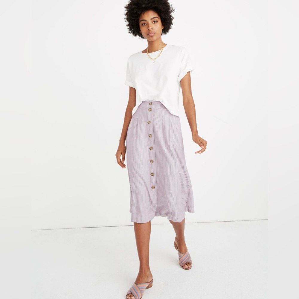 Madewell lilac patio button midi skirt size 6